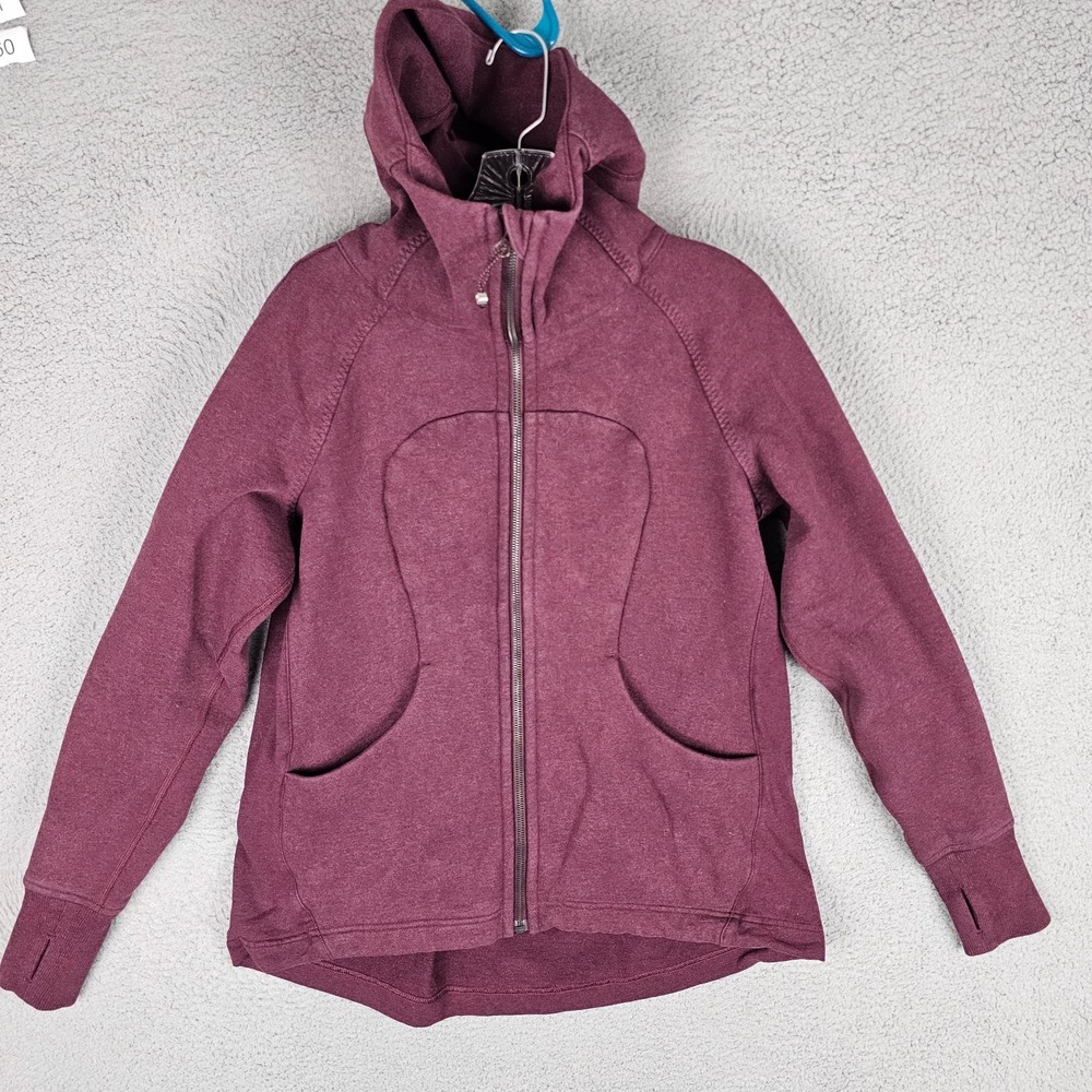 Lululemon Pleat To Street Scuba Hoodie Womens 10 Heathered Bordeaux Drama Zip-Up
